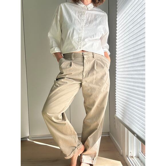 Y2K GAP Mens Chinos Size 34/32 Khaki Pleated Cuffed Classic Twee Preppy Casual - Picture 1 of 10